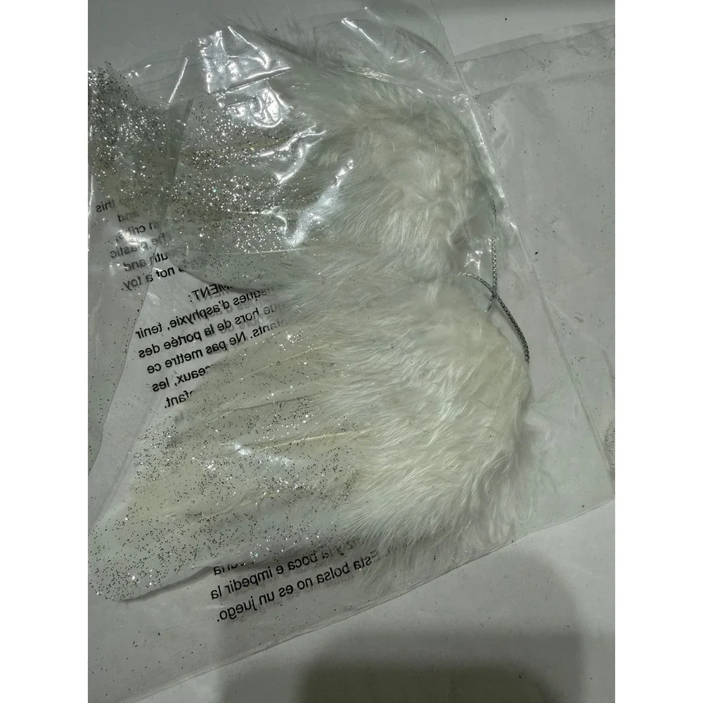 Pier 1 Imports White Feather Angel Wing Christmas Ornaments Glitter Set of 4